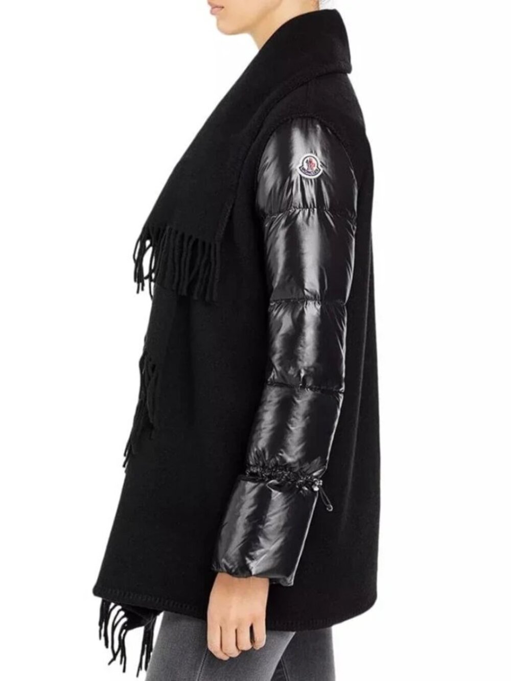Moncler Mantella Down Sleeves Black Wool No Clasp Closure Jacket Cardigan M